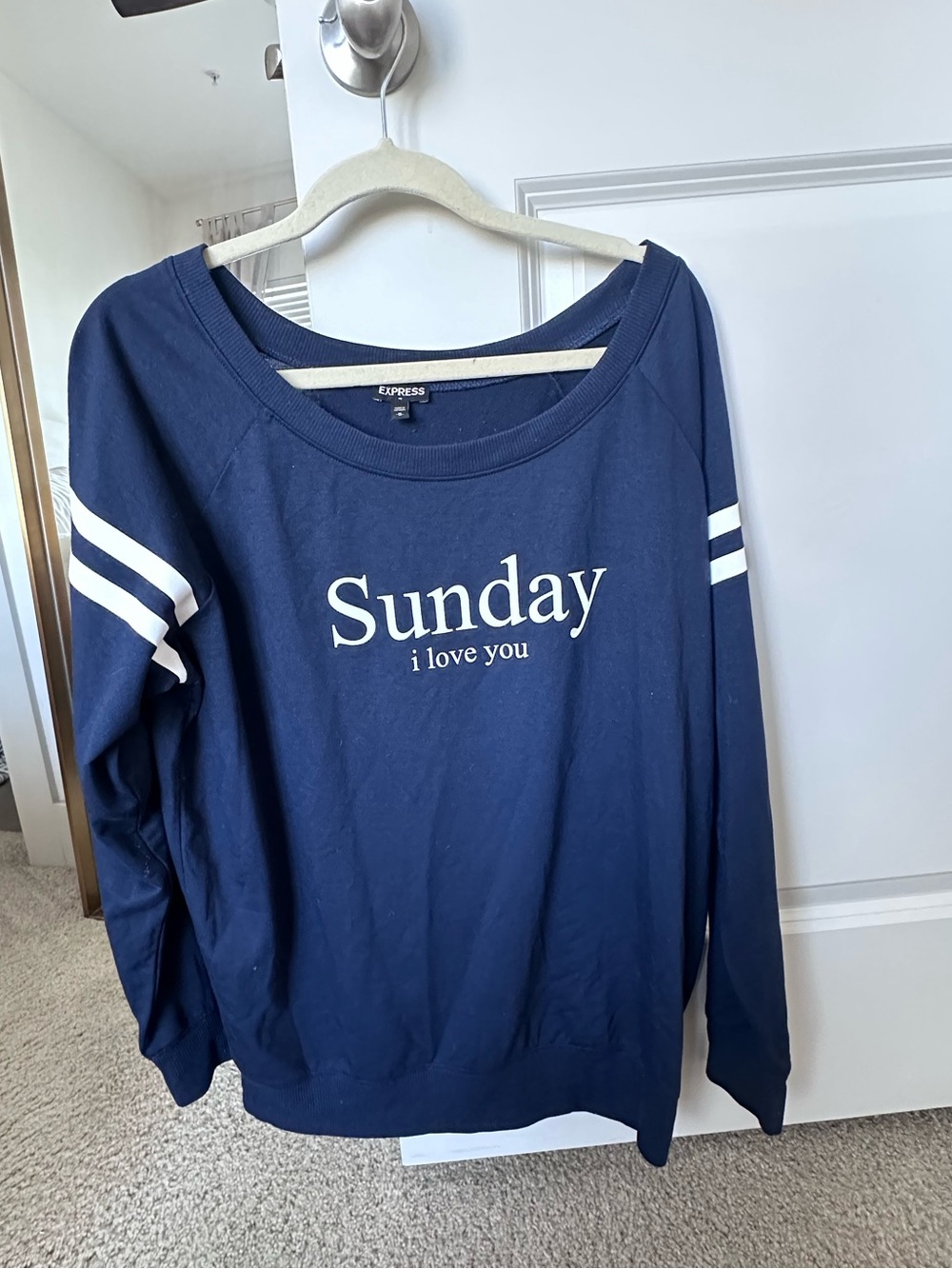 Express Graphic Crewneck Sweatshirt Navy Blue SZ M "Sunday I Love You”